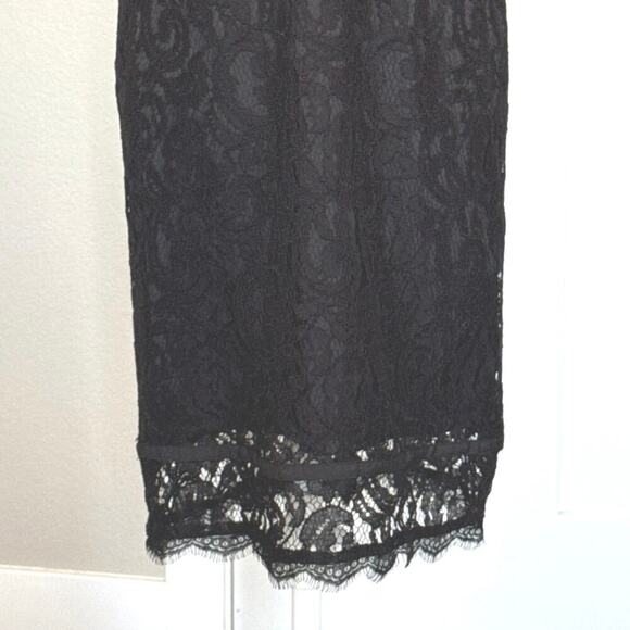 Adrianna Papell Dress Womens 6 Black Sheer Eyelash Lace Overlay V-Neck Sheath - Picture 7 of 10